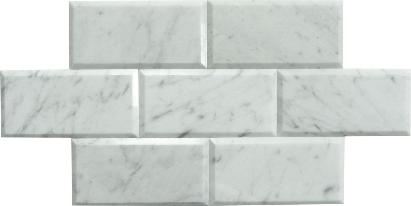 Carrara White 3" x 6" Beveled Polished Marble Subway Tile Matrix Mosaics
