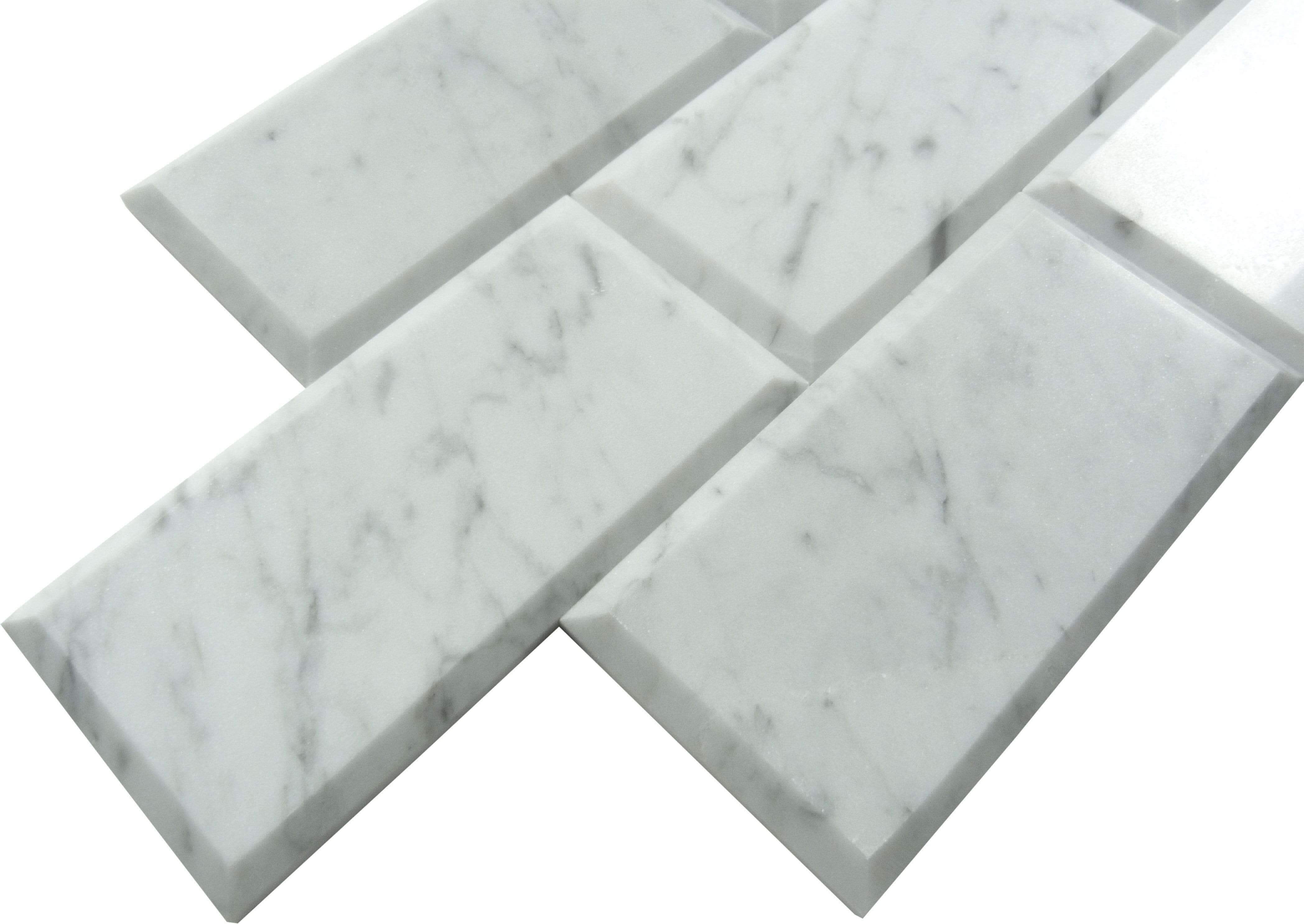 Carrara White 3" x 6" Beveled Polished Marble Subway Tile Matrix Mosaics