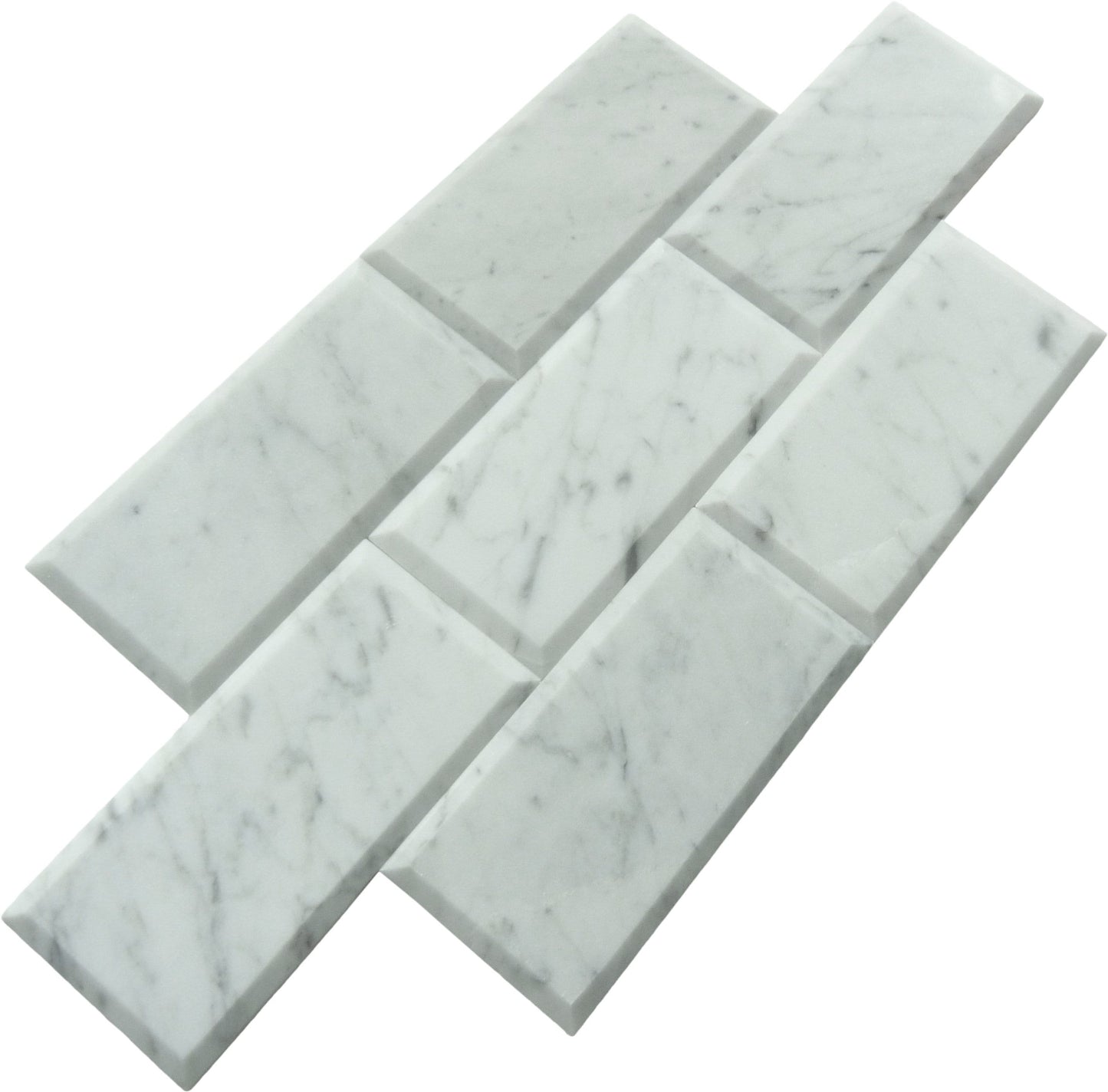 Carrara White 3" x 6" Beveled Polished Marble Subway Tile Matrix Mosaics