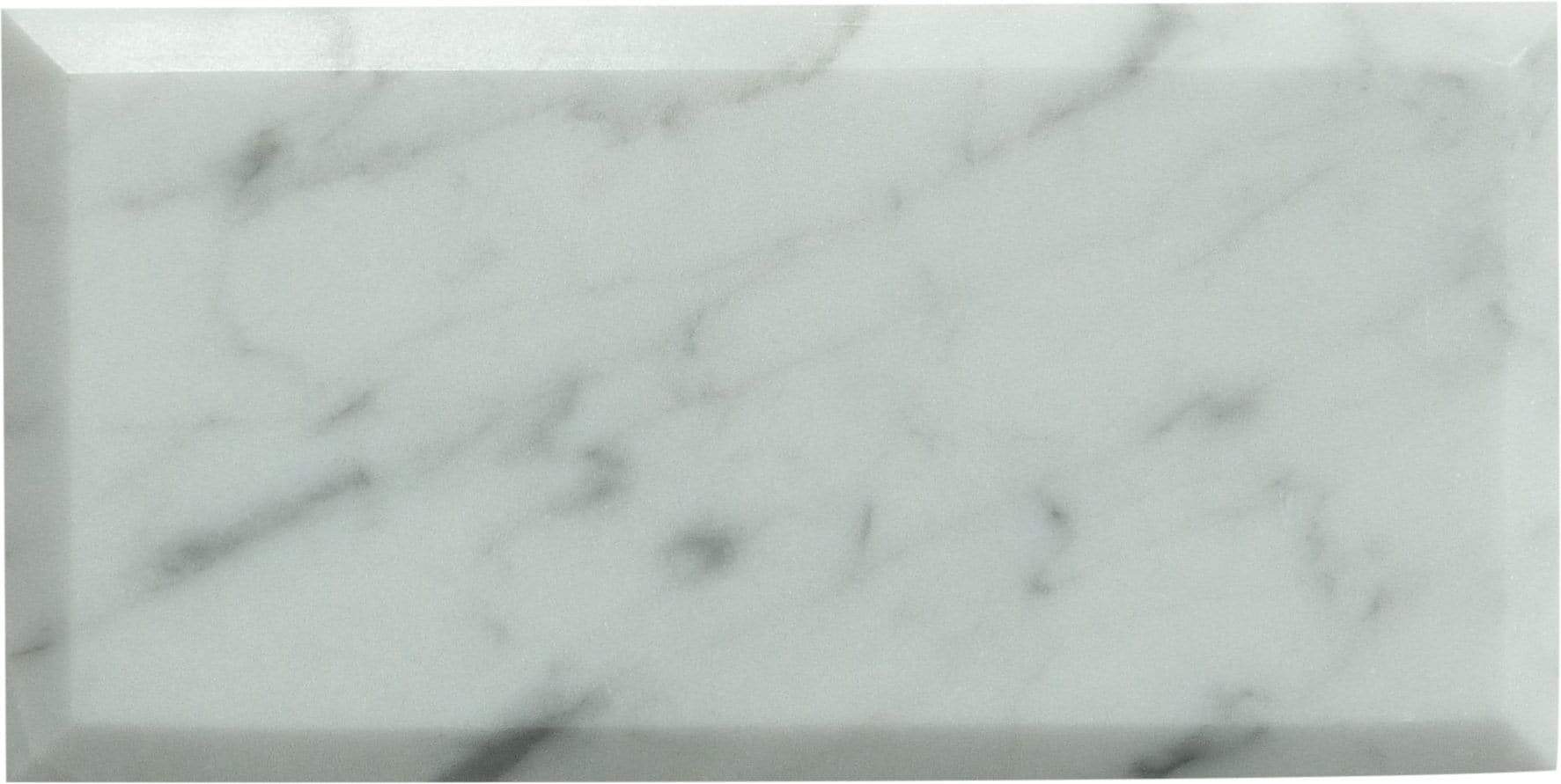 Carrara White 3" x 6" Beveled Polished Marble Subway Tile Matrix Mosaics