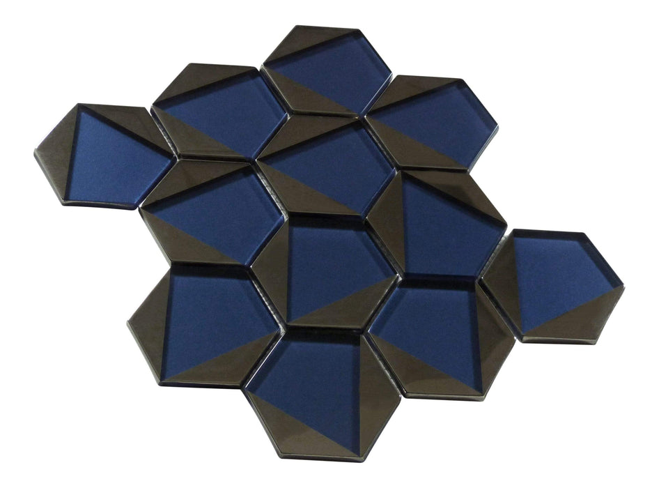 Castle Fort Brilliant Blue Hexagon Glossy Glass Tile Matrix Mosaics