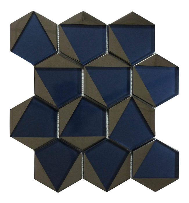 Castle Fort Brilliant Blue Hexagon Glossy Glass Tile Matrix Mosaics