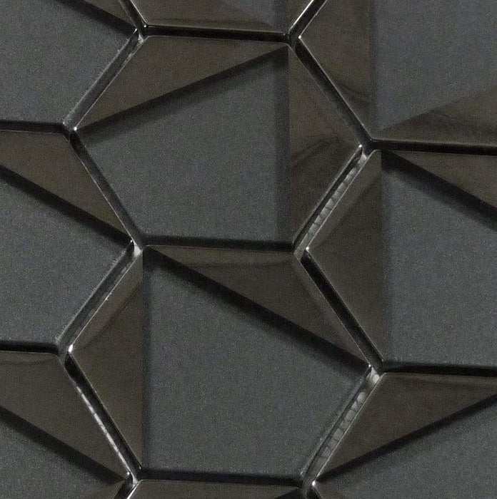 Castle Fort Gunmetal Grey Hexagon Glossy Glass Tile Matrix Mosaics