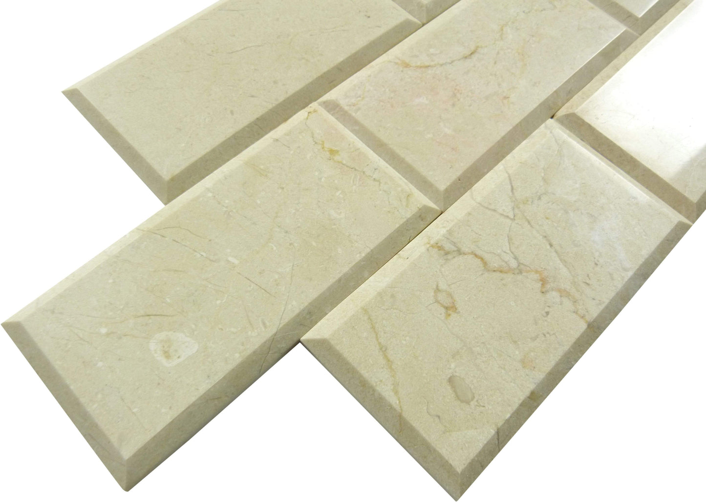 Crema Marfil Beige 3" x 6" Beveled Polished Marble Subway Tile Matrix Mosaics