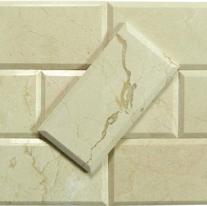Crema Marfil Beige 3" x 6" Beveled Polished Marble Subway Tile Matrix Mosaics