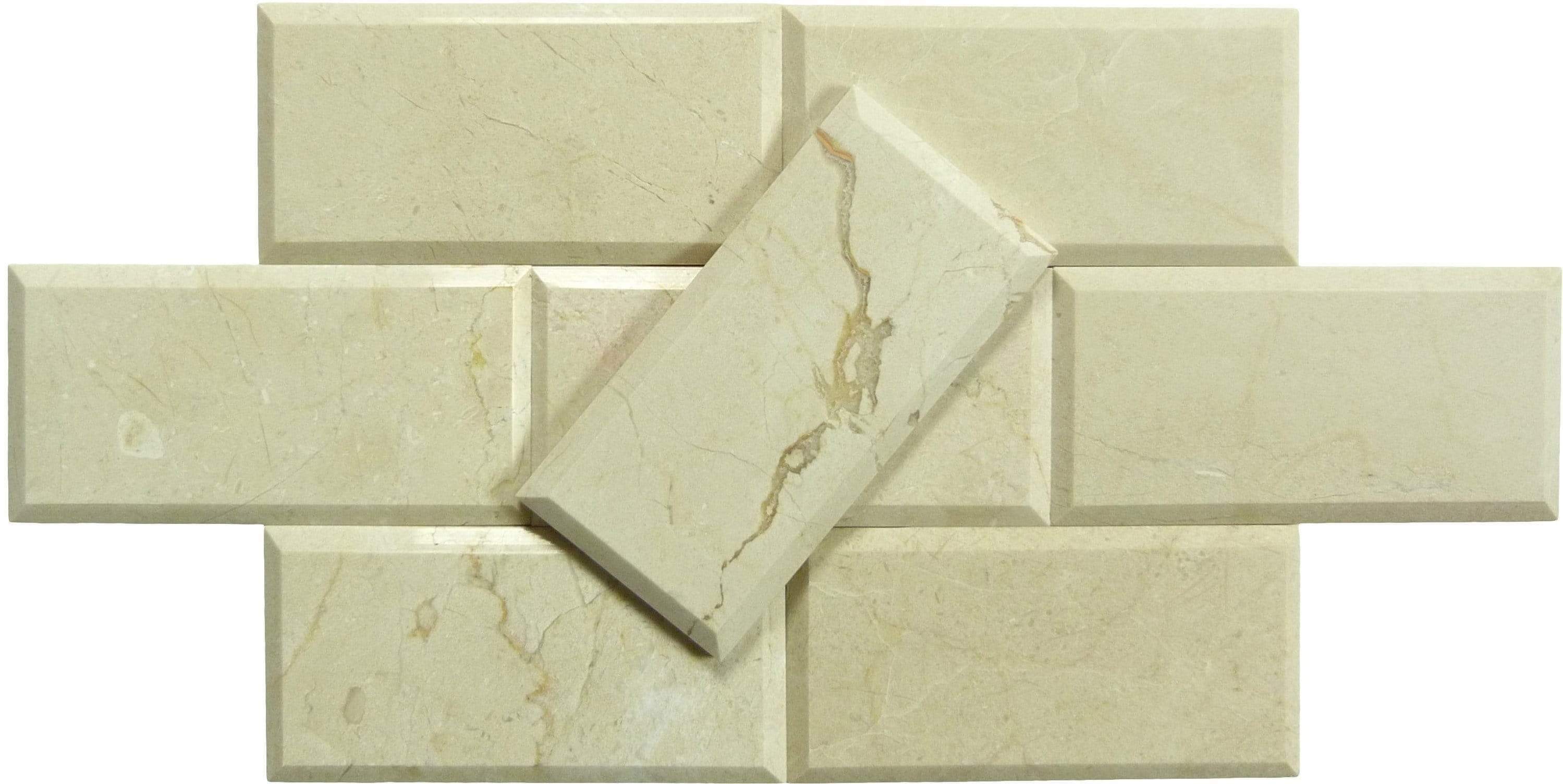 Crema Marfil Beige 3" x 6" Beveled Polished Marble Subway Tile Matrix Mosaics