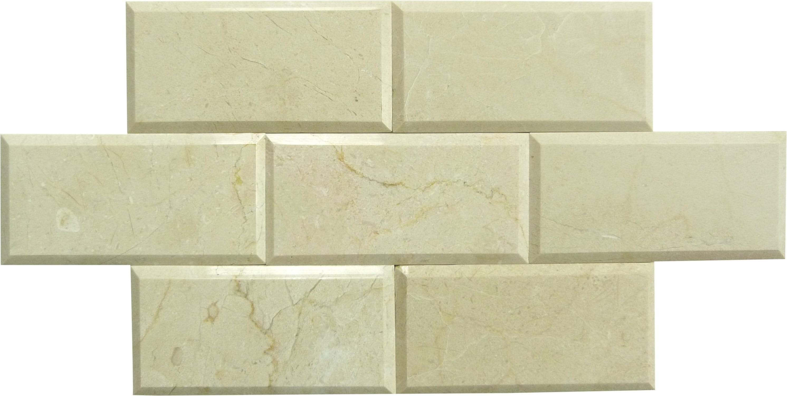 Crema Marfil Beige 3" x 6" Beveled Polished Marble Subway Tile Matrix Mosaics