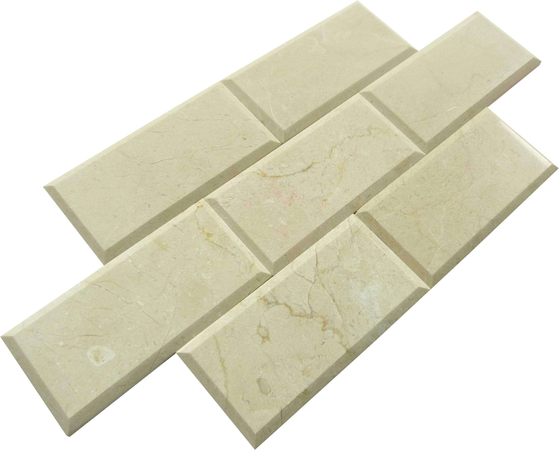 Crema Marfil Beige 3" x 6" Beveled Polished Marble Subway Tile Matrix Mosaics