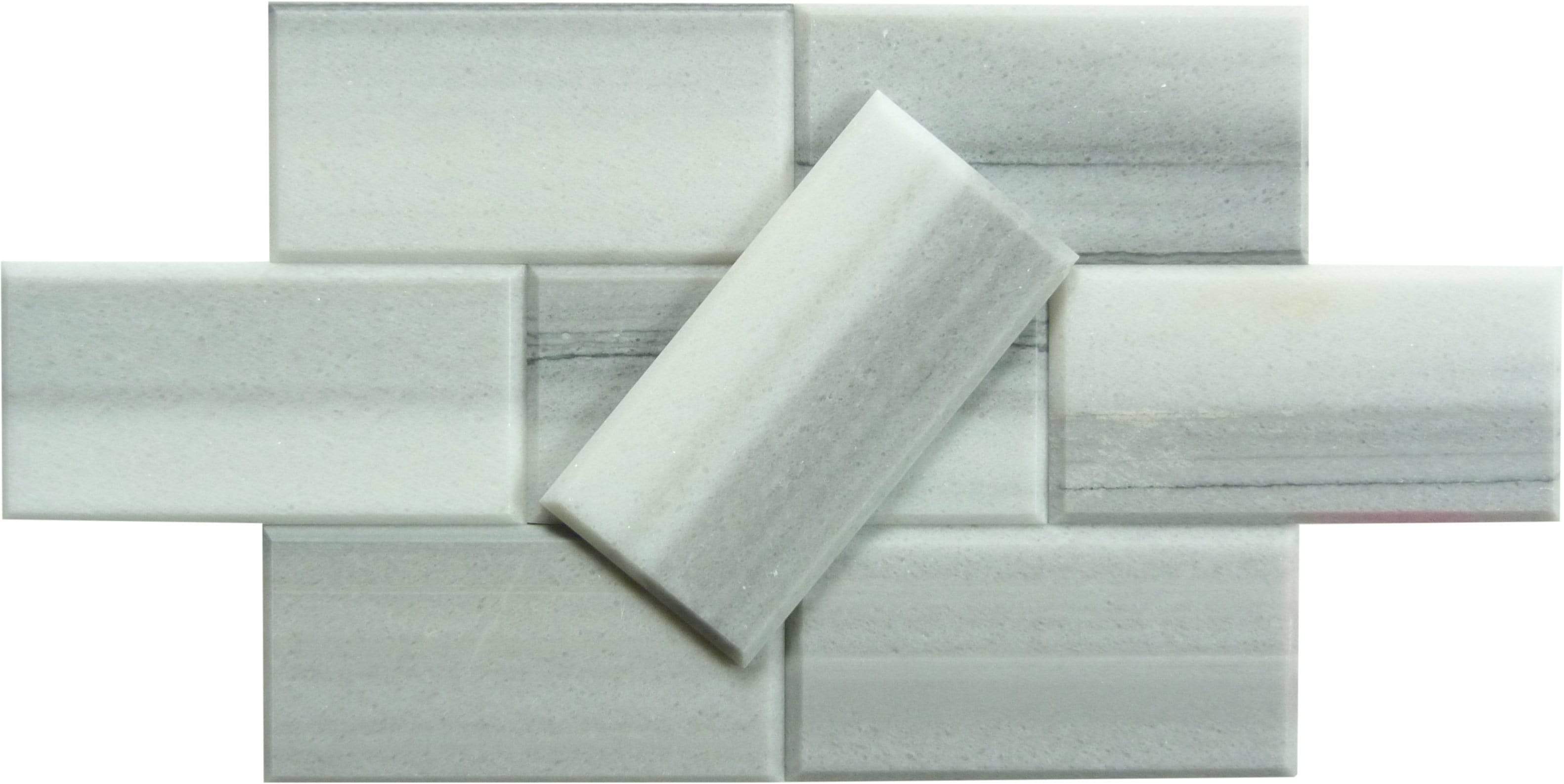 Equator Grey 3" x 6" Beveled Polished Marble Subway Tile Matrix Mosaics