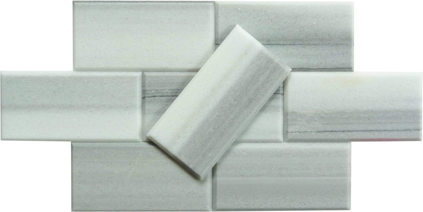 Equator Grey 3" x 6" Beveled Polished Marble Subway Tile Matrix Mosaics