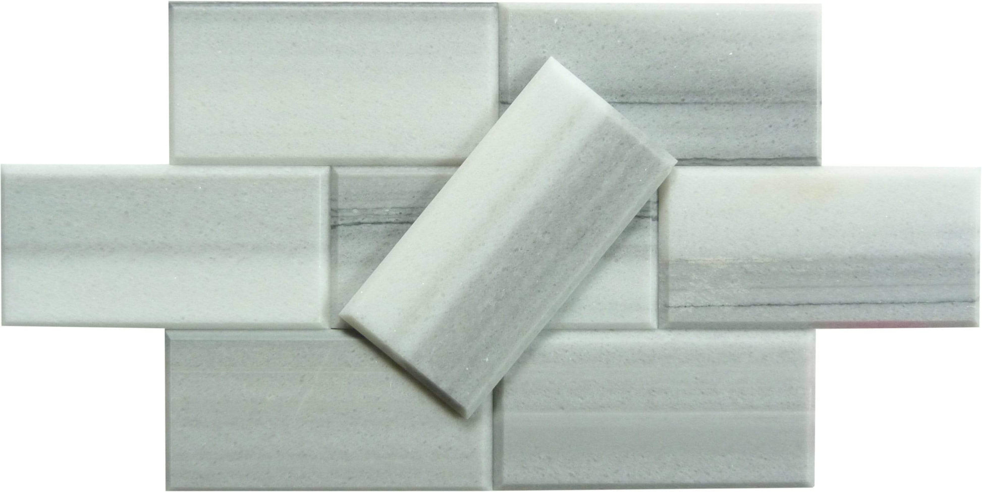 Equator Grey 3" x 6" Beveled Polished Marble Subway Tile Matrix Mosaics