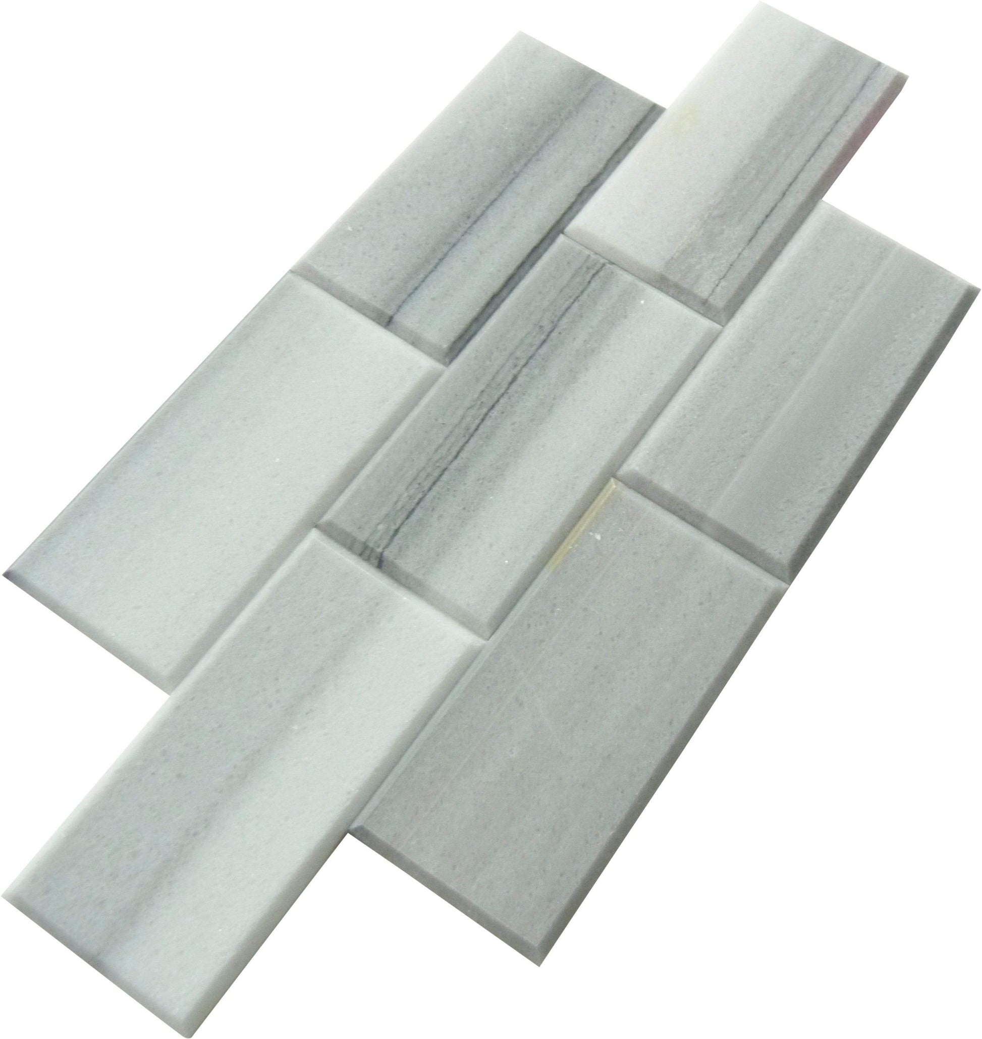 Equator Grey 3" x 6" Beveled Polished Marble Subway Tile Matrix Mosaics