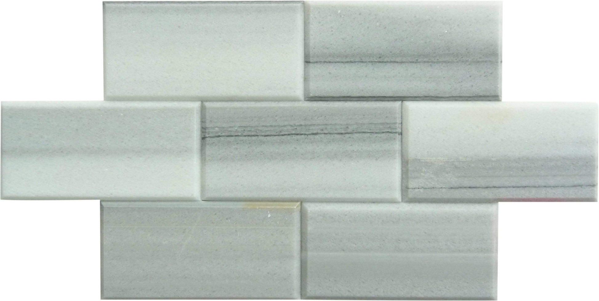 Equator Grey 3" x 6" Beveled Polished Marble Subway Tile Matrix Mosaics