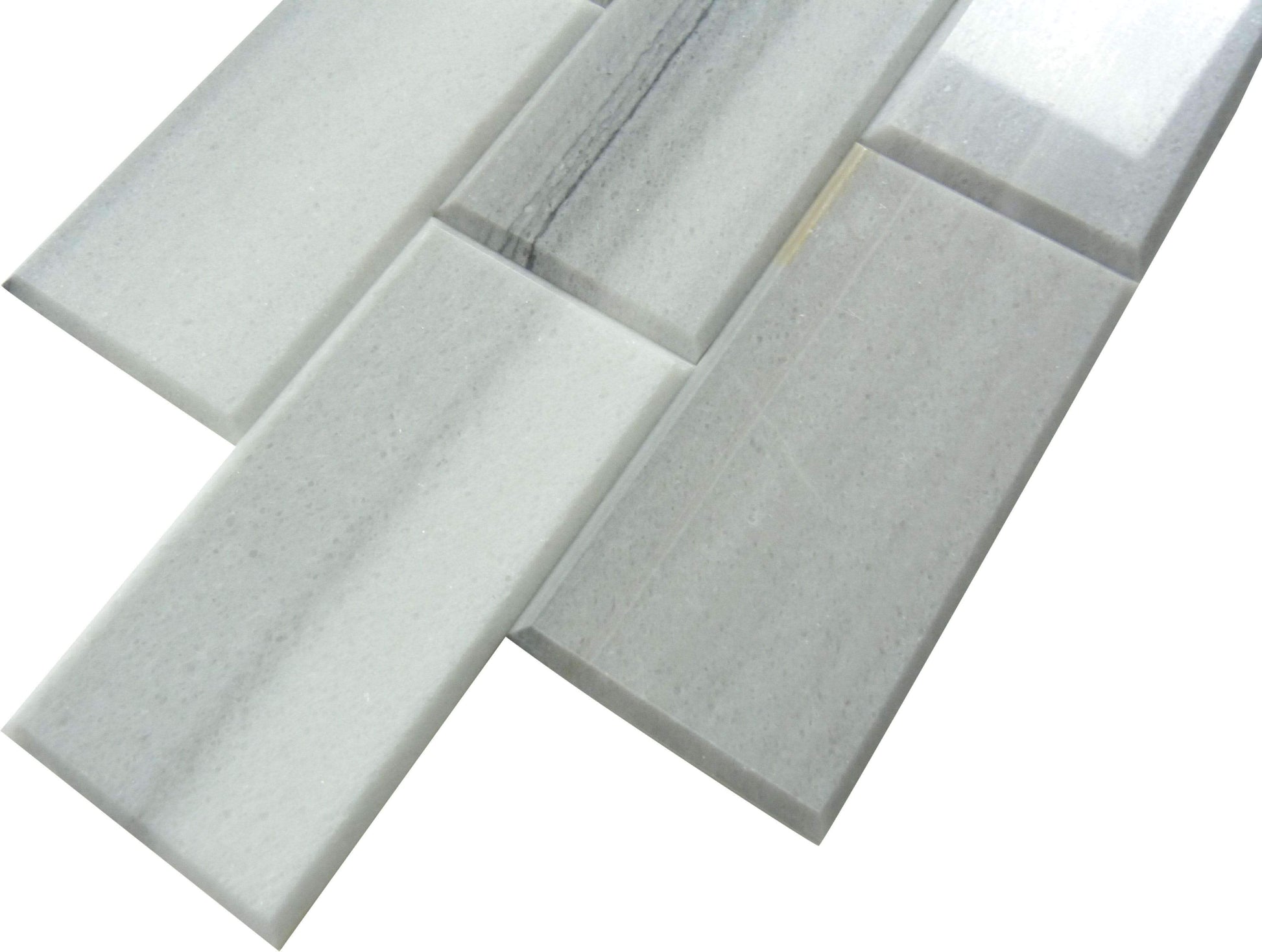 Equator Grey 3" x 6" Beveled Polished Marble Subway Tile Matrix Mosaics