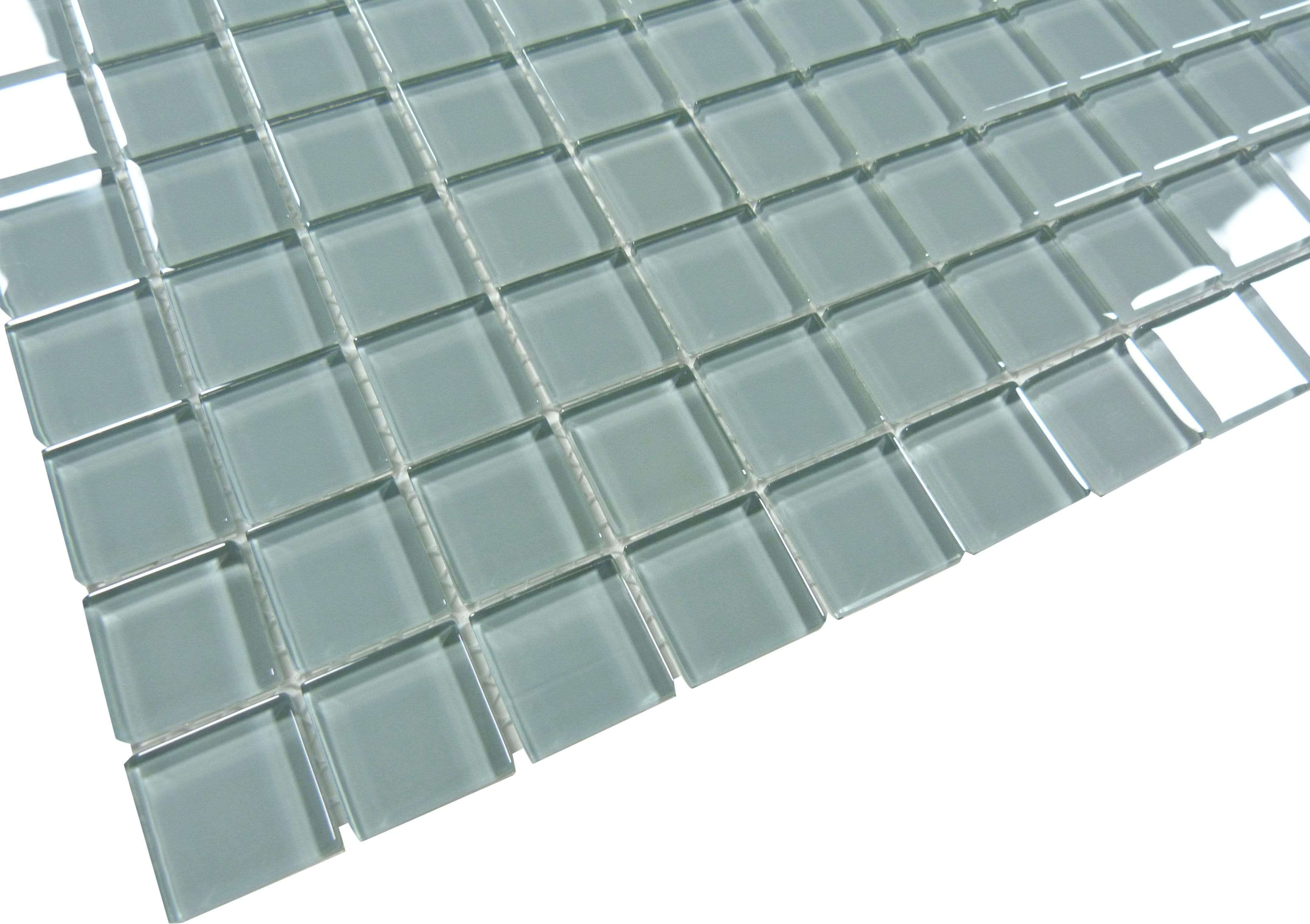 Grey Ash 1" x 1" Glossy Glass Tile Matrix Mosaics