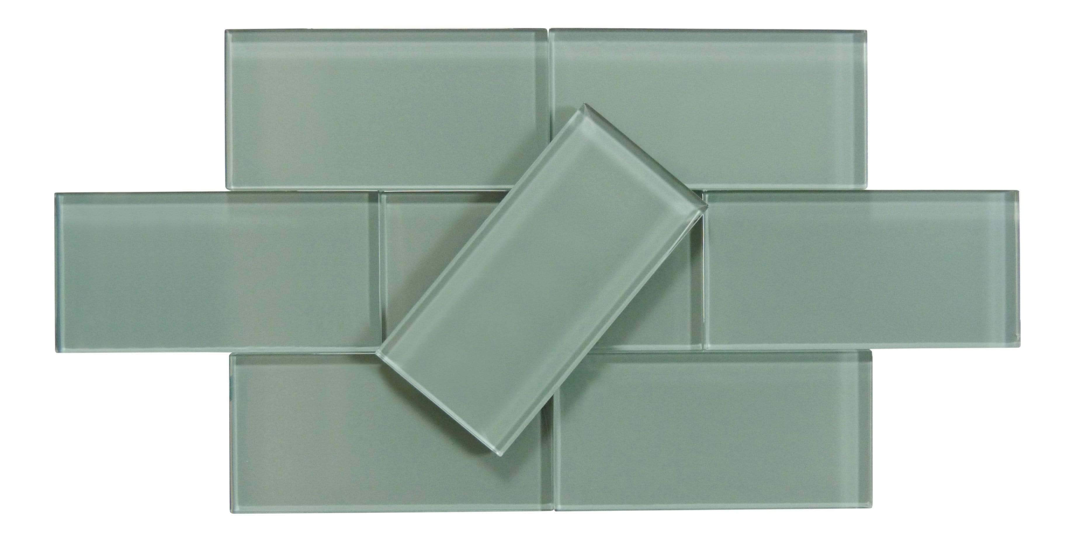 Grey Ash 3" x 6" Glossy Glass Subway Tile Matrix Mosaics