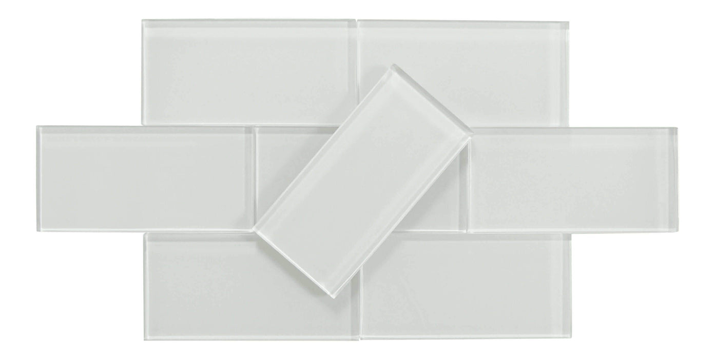 Ice Bay White 3" x 6" Glossy Glass Subway Tile Matrix Mosaics