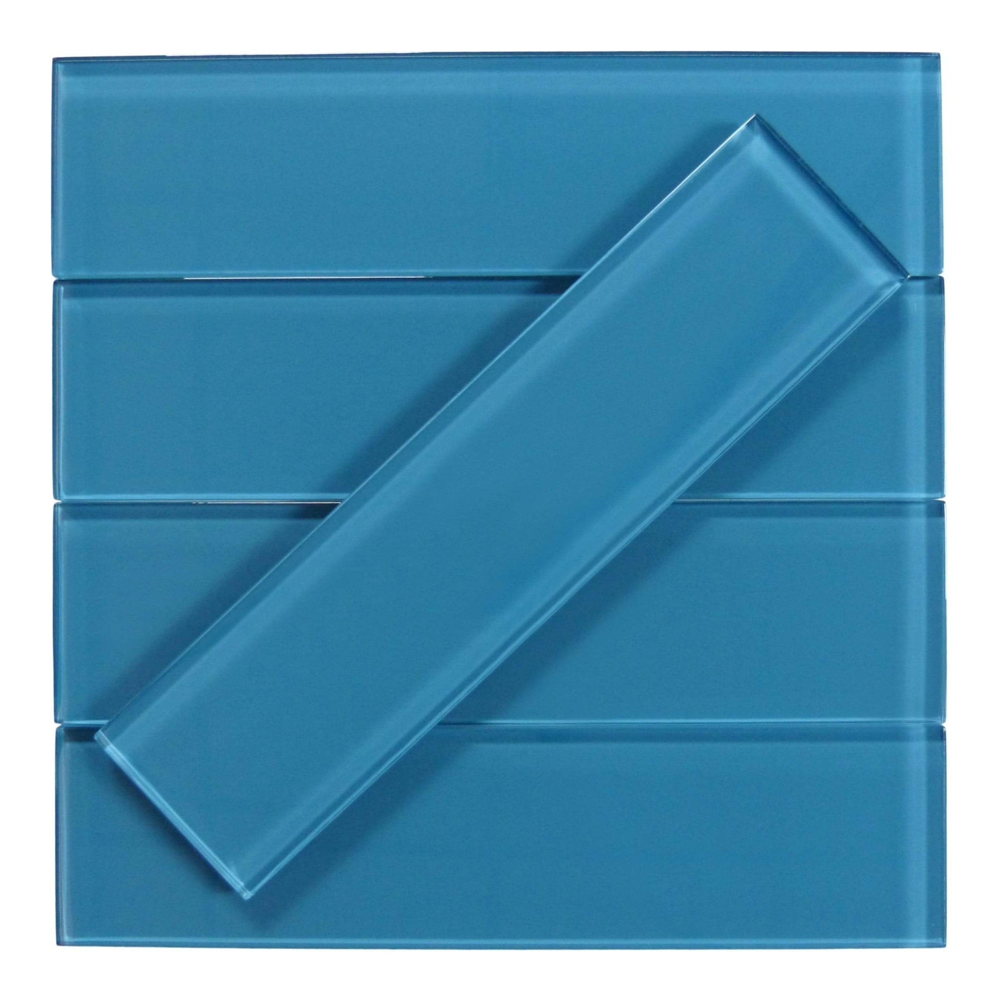 Mystic Blue 3" x 12" Glossy Glass Subway Tile Matrix Mosaics