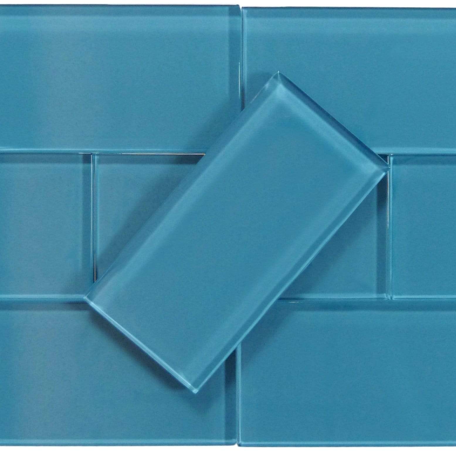 Mystic Blue 3" x 6" Glossy Glass Subway Tile Matrix Mosaics