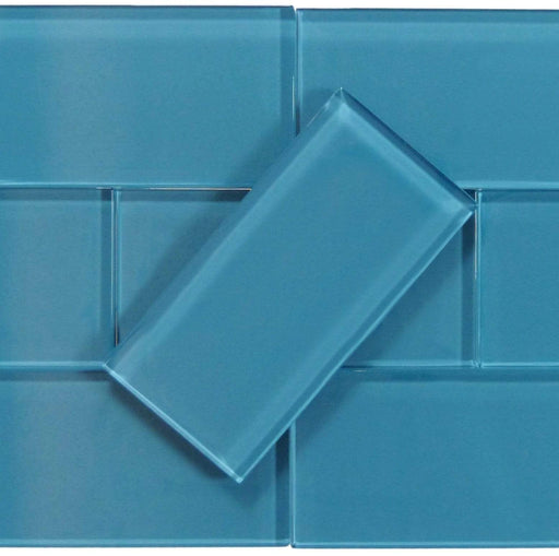 Mystic Blue 3" x 6" Glossy Glass Subway Tile Matrix Mosaics
