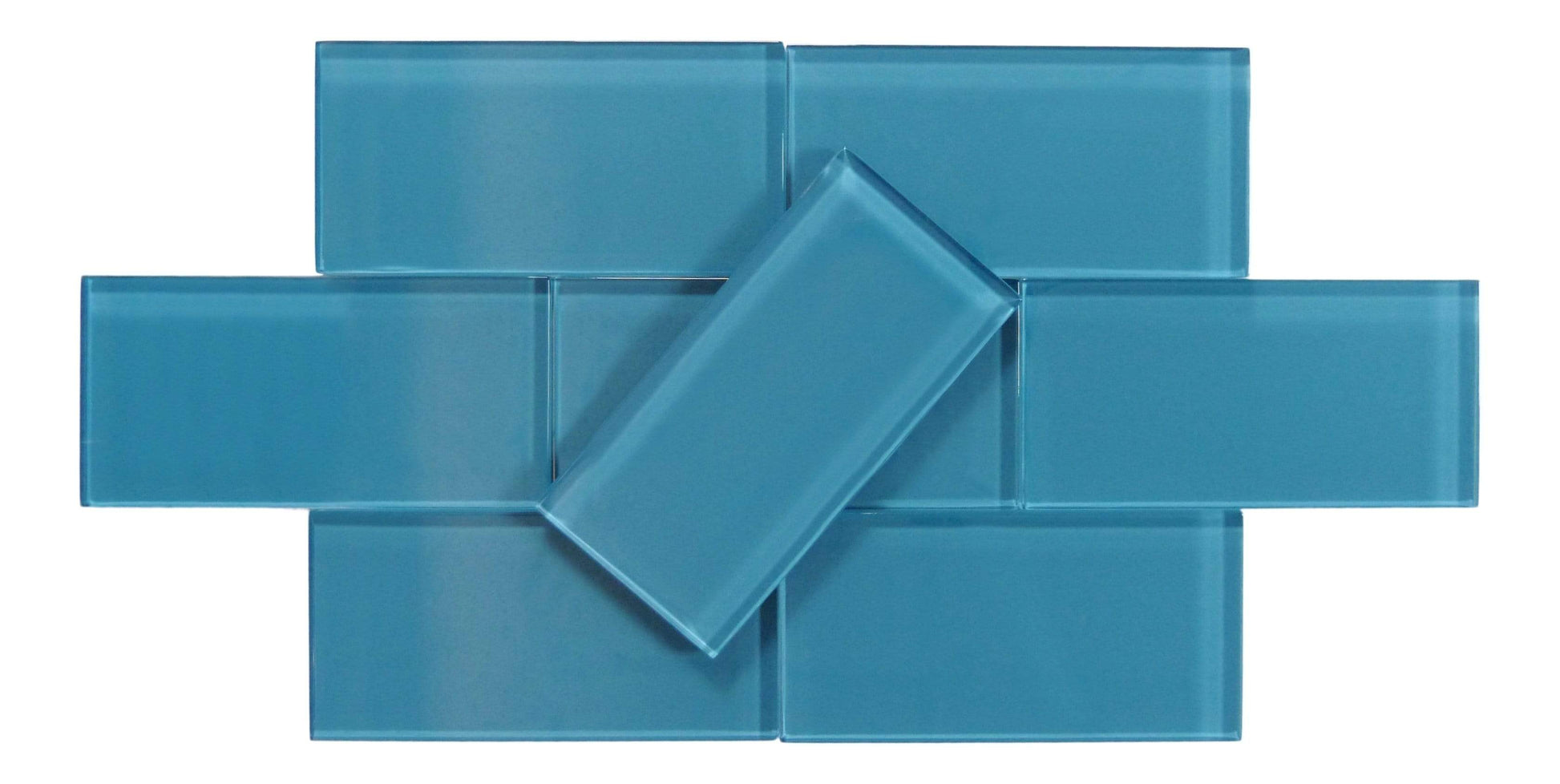 Mystic Blue 3" x 6" Glossy Glass Subway Tile Matrix Mosaics