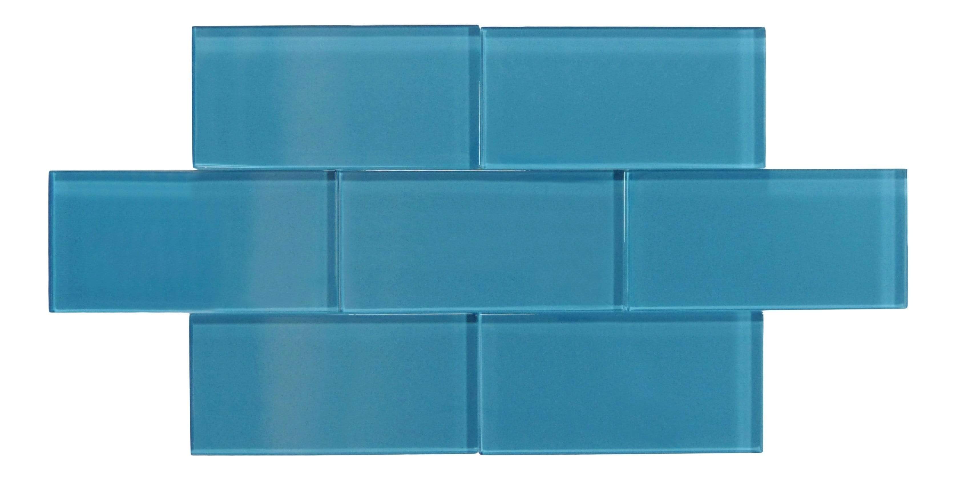 Mystic Blue 3" x 6" Glossy Glass Subway Tile Matrix Mosaics