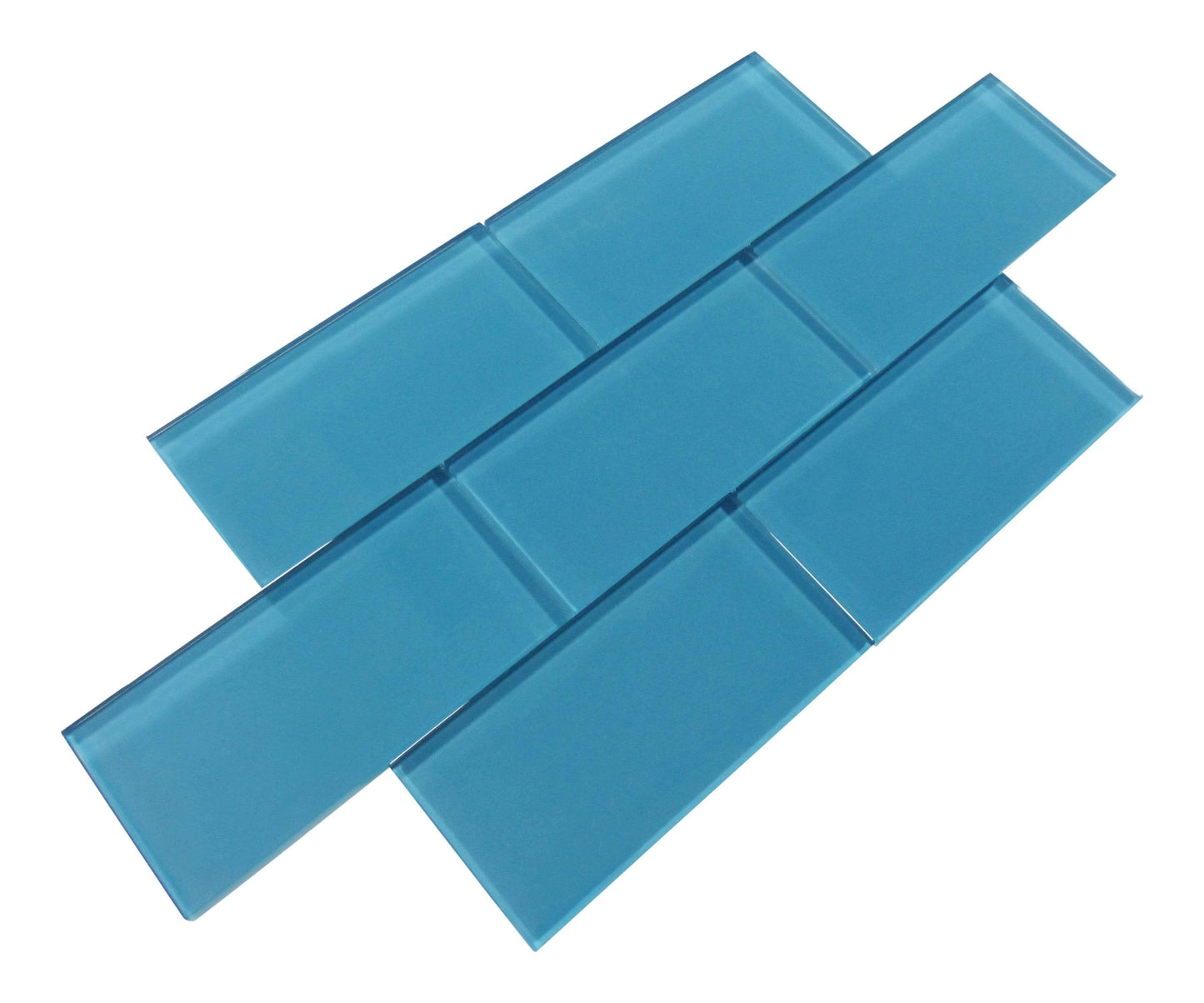 Mystic Blue 3" x 6" Glossy Glass Subway Tile Matrix Mosaics