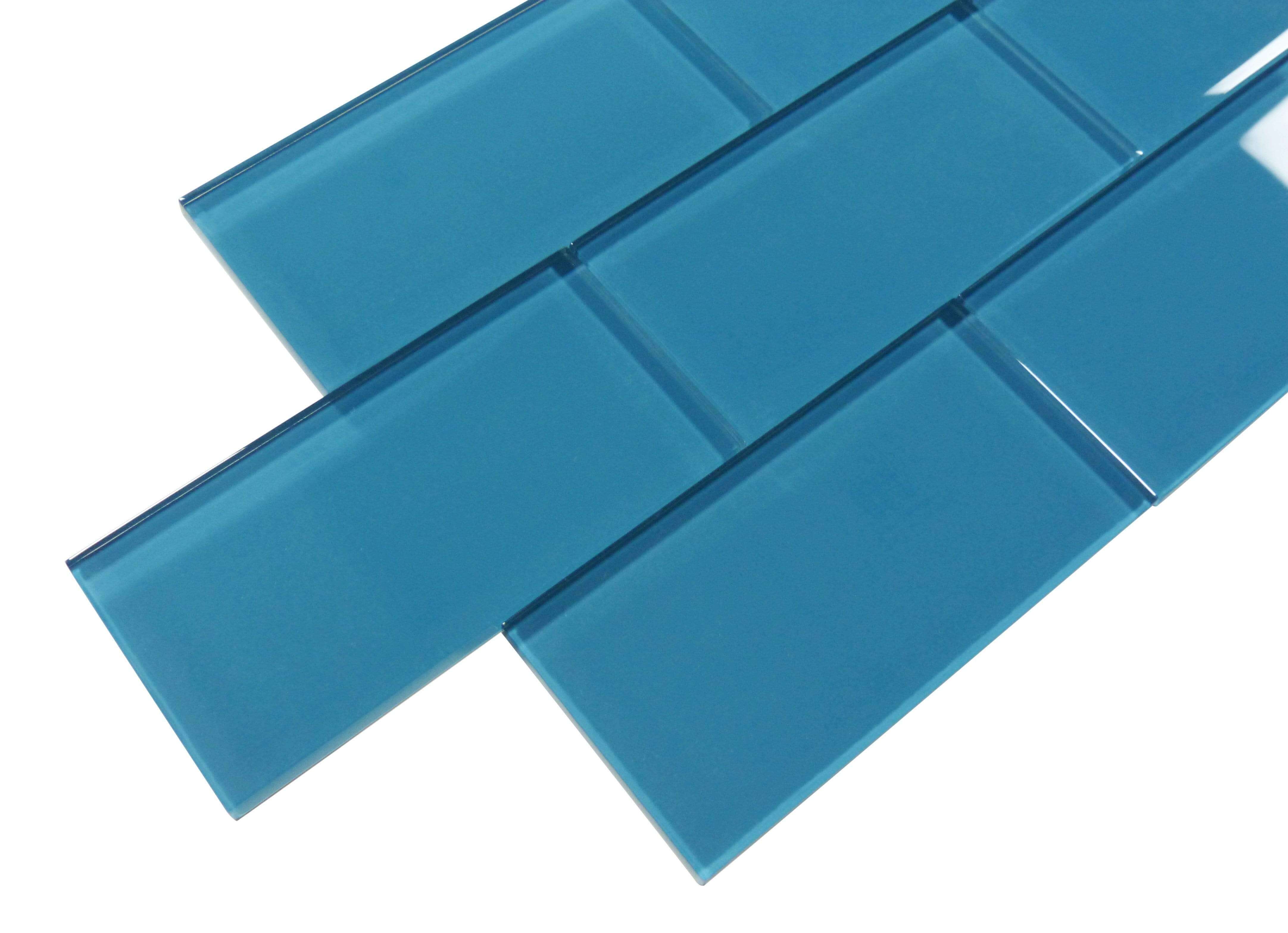 Mystic Blue 3" x 6" Glossy Glass Subway Tile Matrix Mosaics