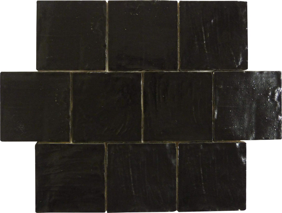 Jubilee Onyx Black 4" x 4" Square Shimmer Ceramic Tile Matrix Mosaics
