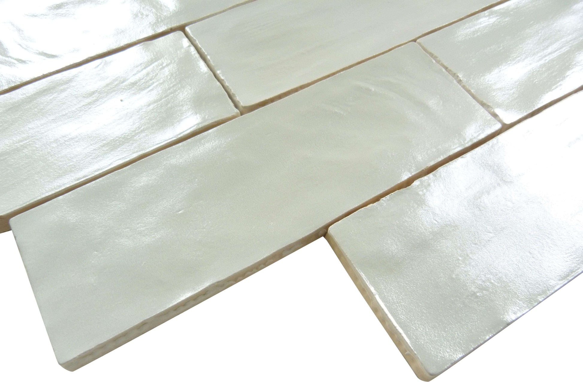 Jubilee Pacific Peal White 2 1/2" x 8" Ceramic Shimmer Subway Tile Matrix Mosaics