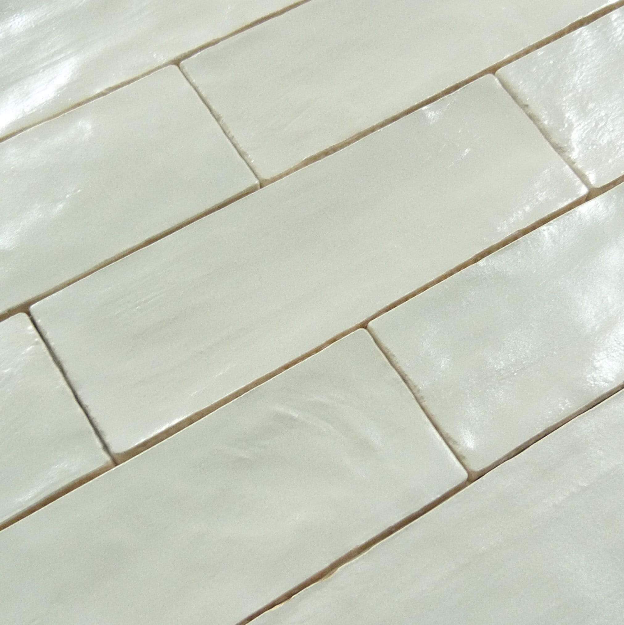 Jubilee Pacific Peal White 2 1/2" x 8" Ceramic Shimmer Subway Tile Matrix Mosaics