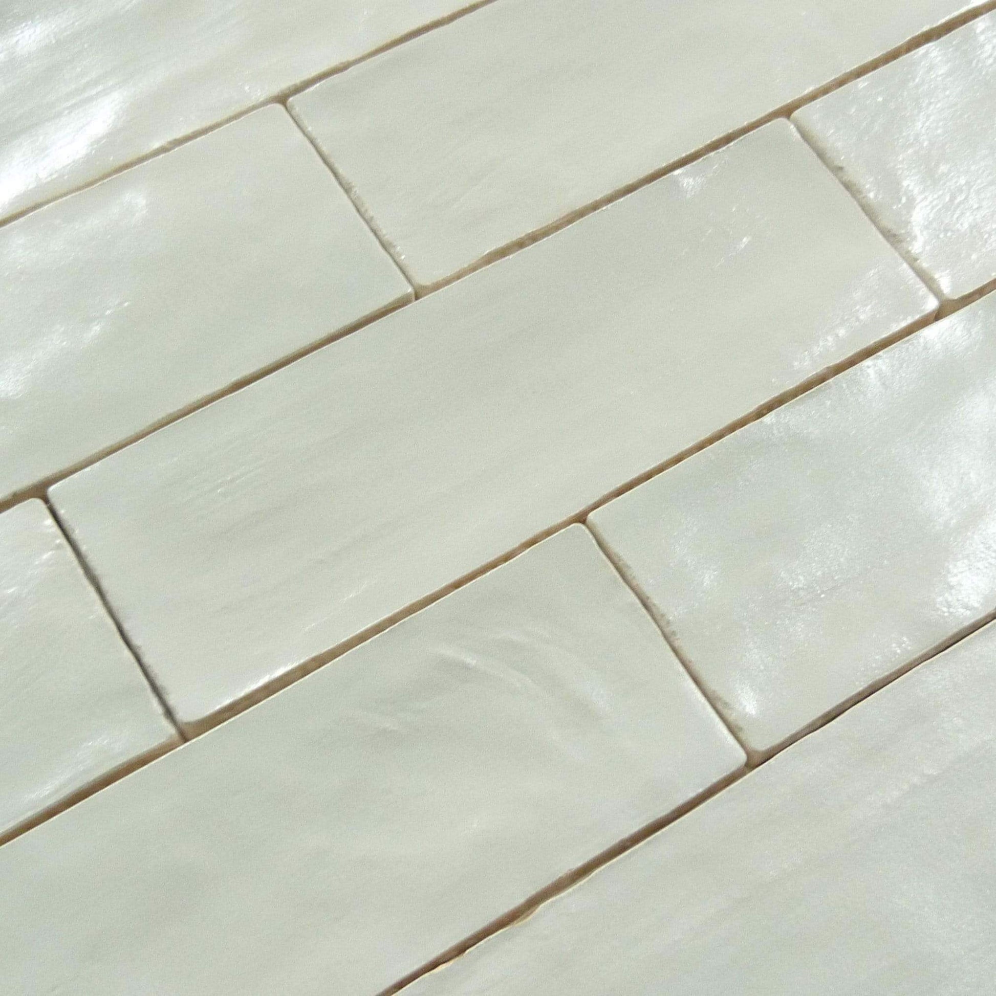 Jubilee Pacific Peal White 2 1/2" x 8" Ceramic Shimmer Subway Tile Matrix Mosaics