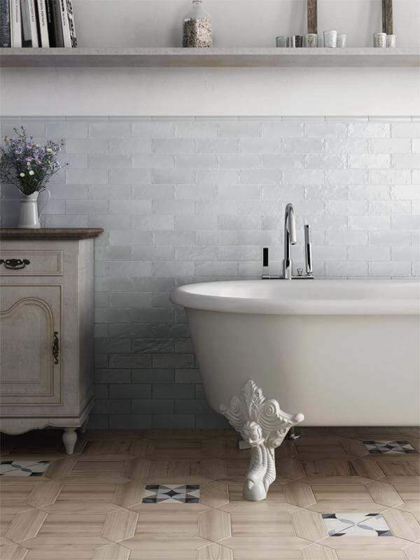 Jubilee Pacific Peal White 2 1/2" x 8" Ceramic Shimmer Subway Tile Matrix Mosaics