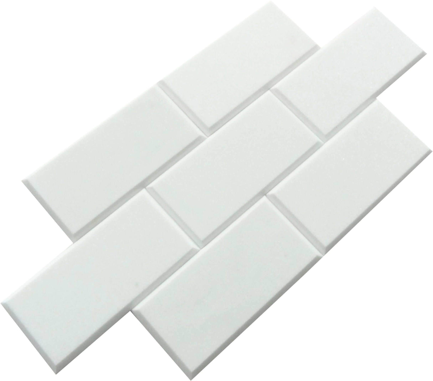 Thassos White 3" x 6" Beveled Polished Marble Subway Tile Matrix Mosaics