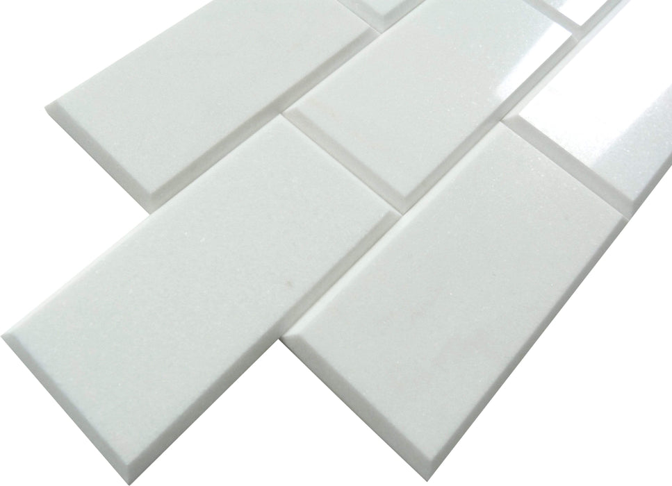 Thassos White 3" x 6" Beveled Polished Marble Subway Tile Matrix Mosaics