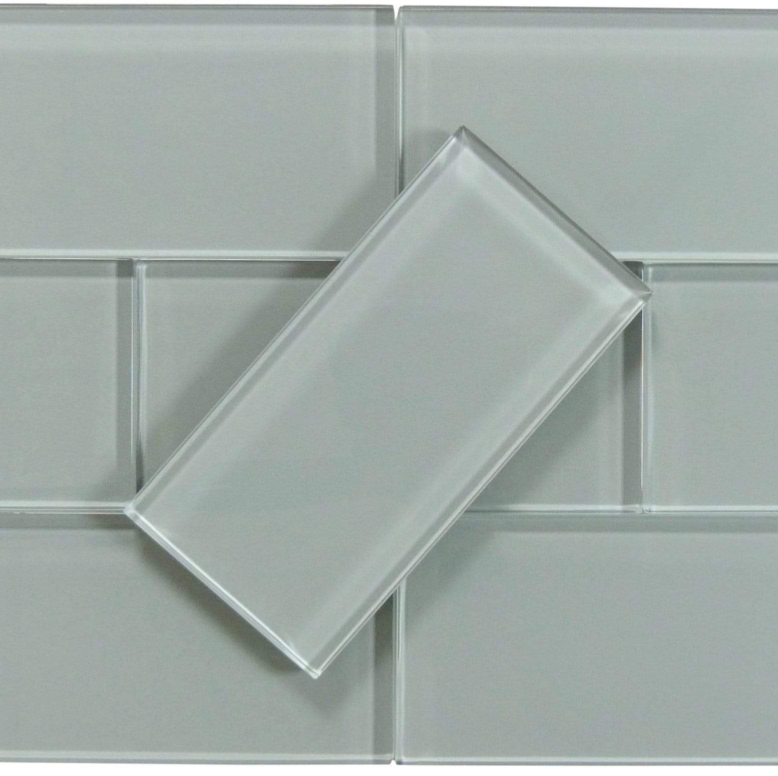 Grey Frost 3" x 6" Glossy Glass Subway Tile Matrix Mosaics