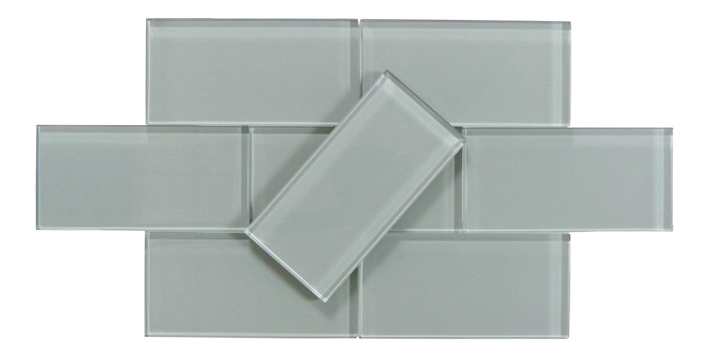 Grey Frost 3" x 6" Glossy Glass Subway Tile Matrix Mosaics