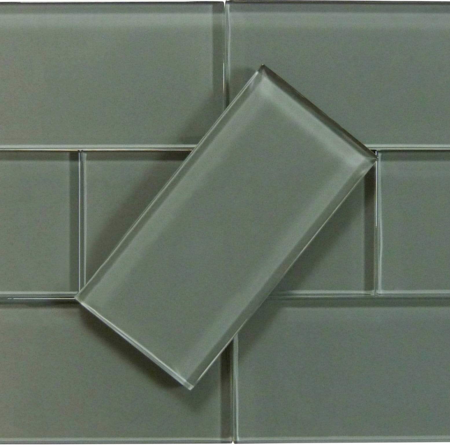 Volcanic Ash Grey 3" x 6" Glossy Glass Subway Tile Matrix Mosaics