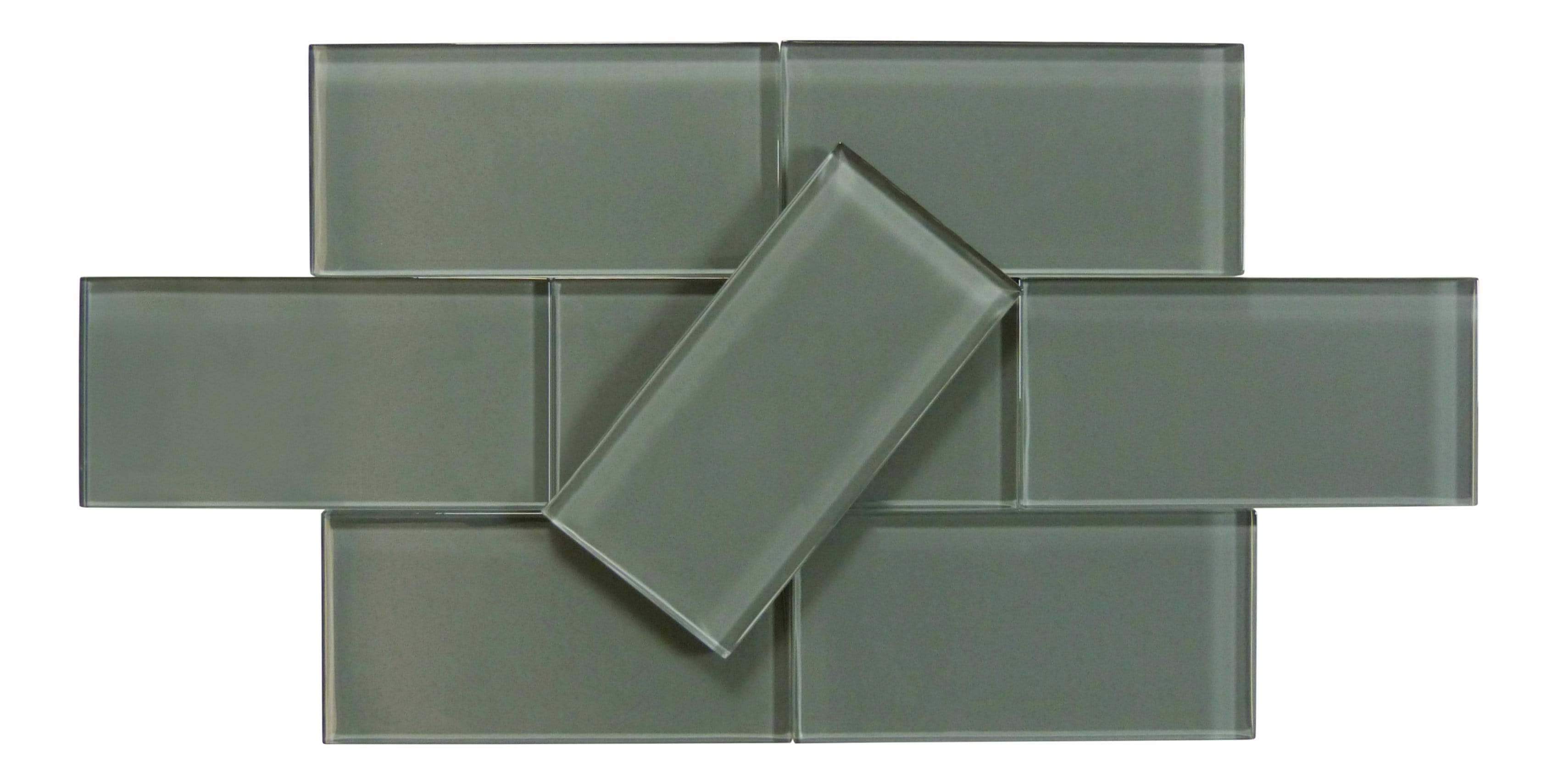 Volcanic Ash Grey 3" x 6" Glossy Glass Subway Tile Matrix Mosaics