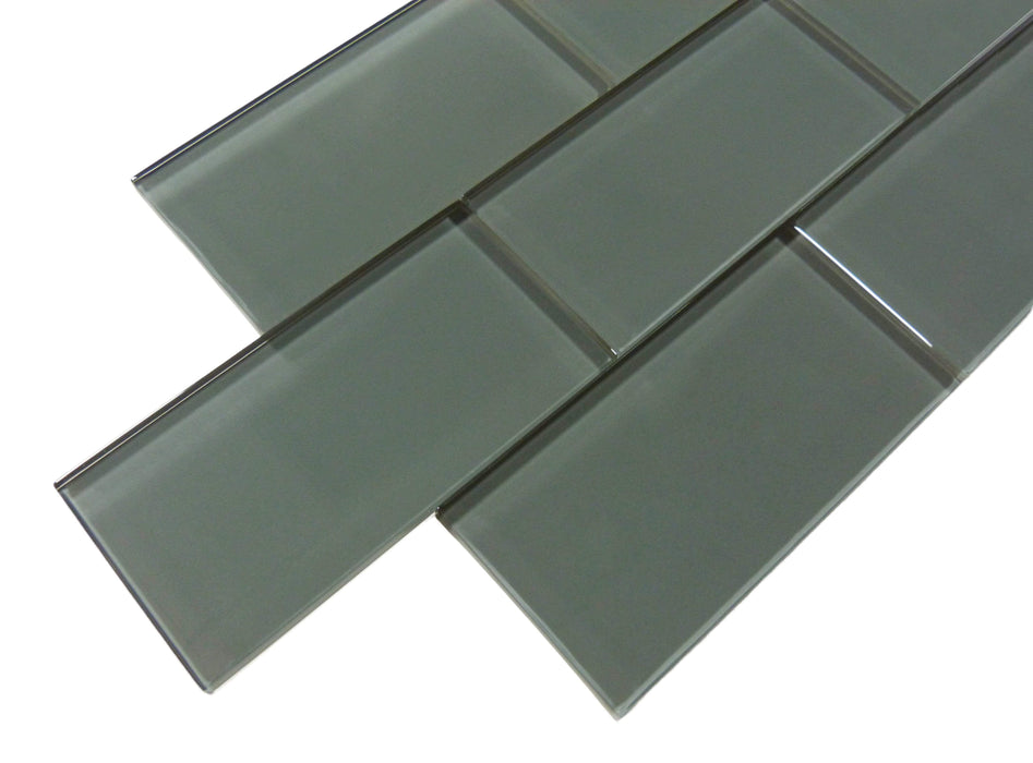 Volcanic Ash Grey 3" x 6" Glossy Glass Subway Tile Matrix Mosaics