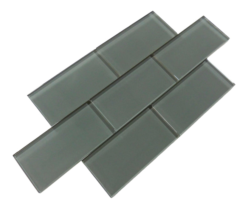 Volcanic Ash Grey 3" x 6" Glossy Glass Subway Tile Matrix Mosaics