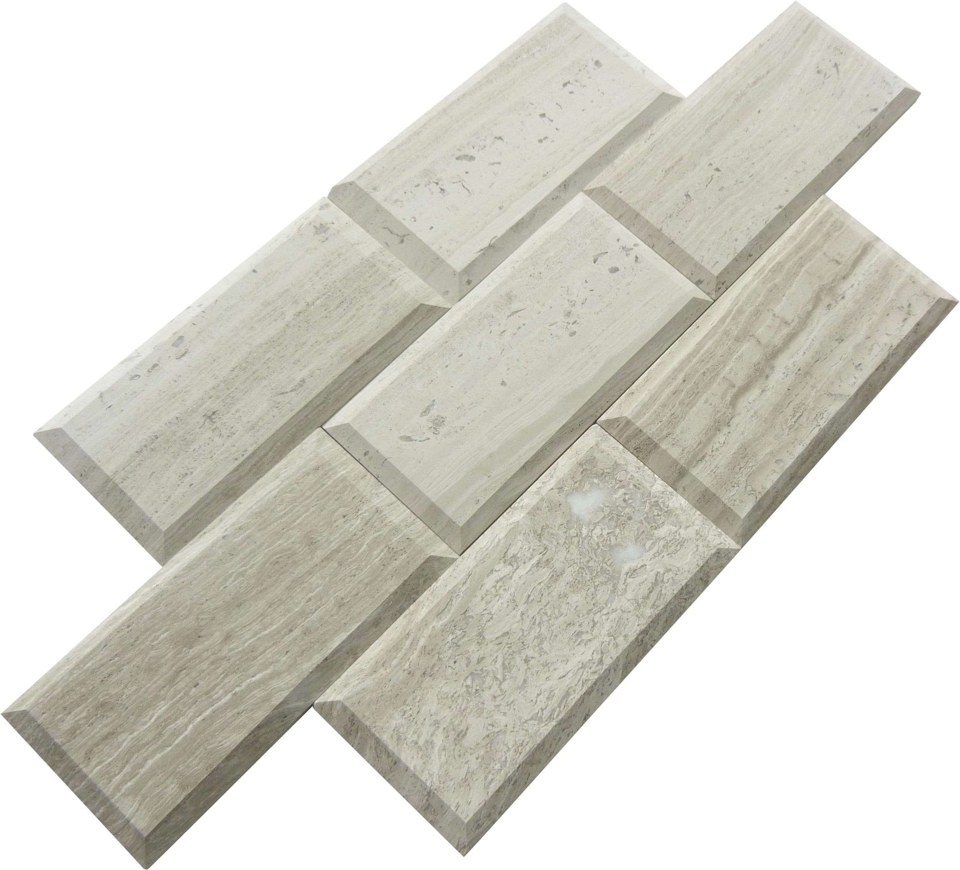 Wooden Grey Brown 3" x 6" Beveled Polished Marble Subway Tile Matrix Mosaics