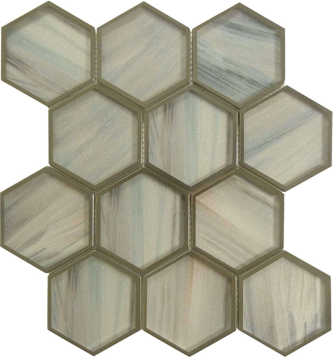 Yorkshire Hampshire Taupe 3" x 3" Hexagon Matte Glass Tile Matrix Mosaics