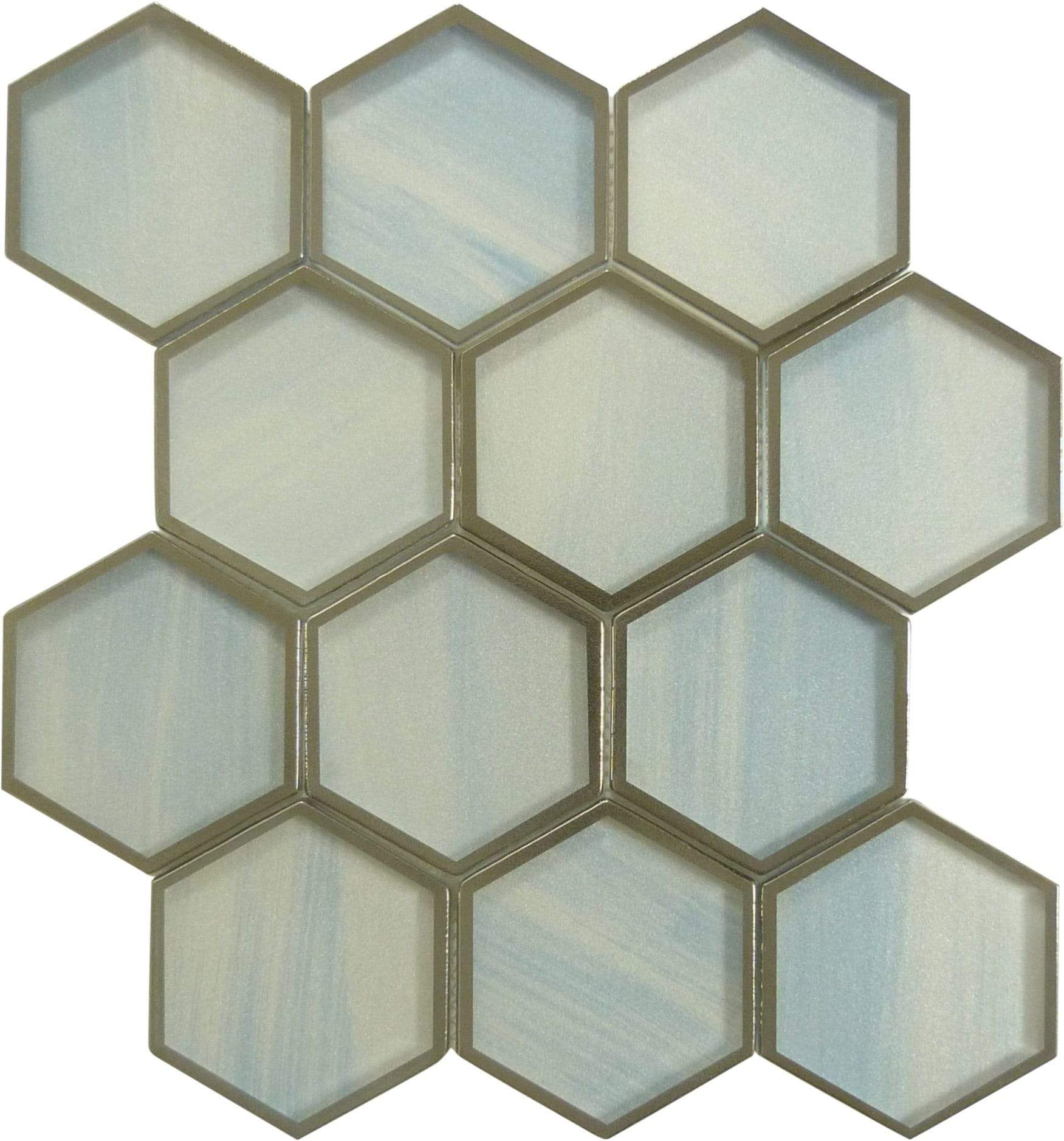 Yorkshire Mediterranean Breeze Blue 3" x 3" Hexagon Matte Glass Tile Matrix Mosaics