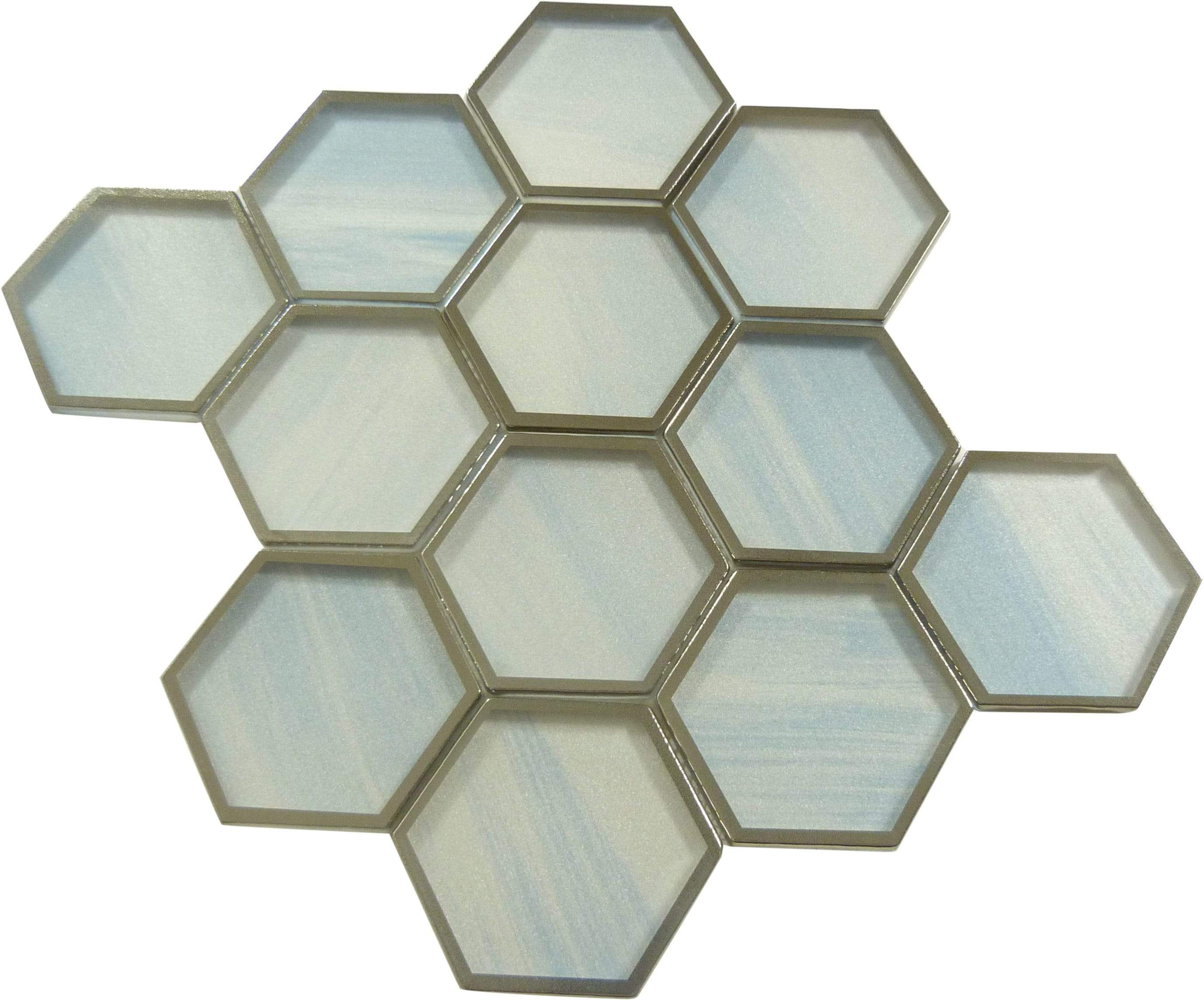 Yorkshire Mediterranean Breeze Blue 3" x 3" Hexagon Matte Glass Tile Matrix Mosaics