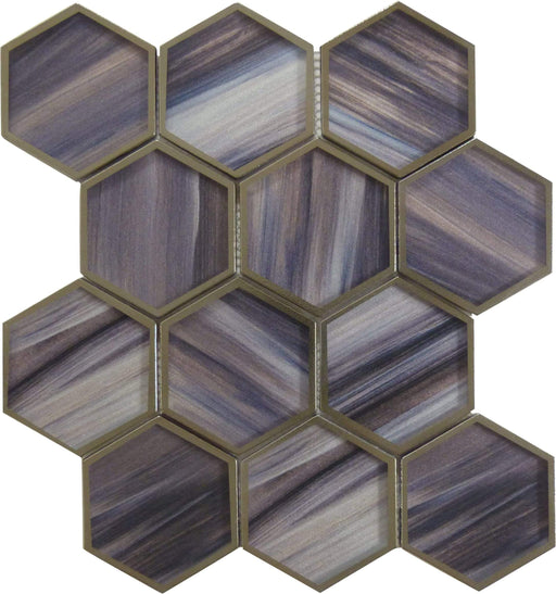 Yorkshire Mulberry Wine Brown 3" x 3" Hexagon Matte Glass Tile Matrix Mosaics