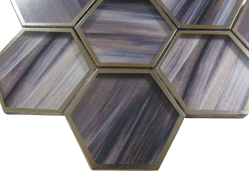 Yorkshire Mulberry Wine Brown 3" x 3" Hexagon Matte Glass Tile Matrix Mosaics
