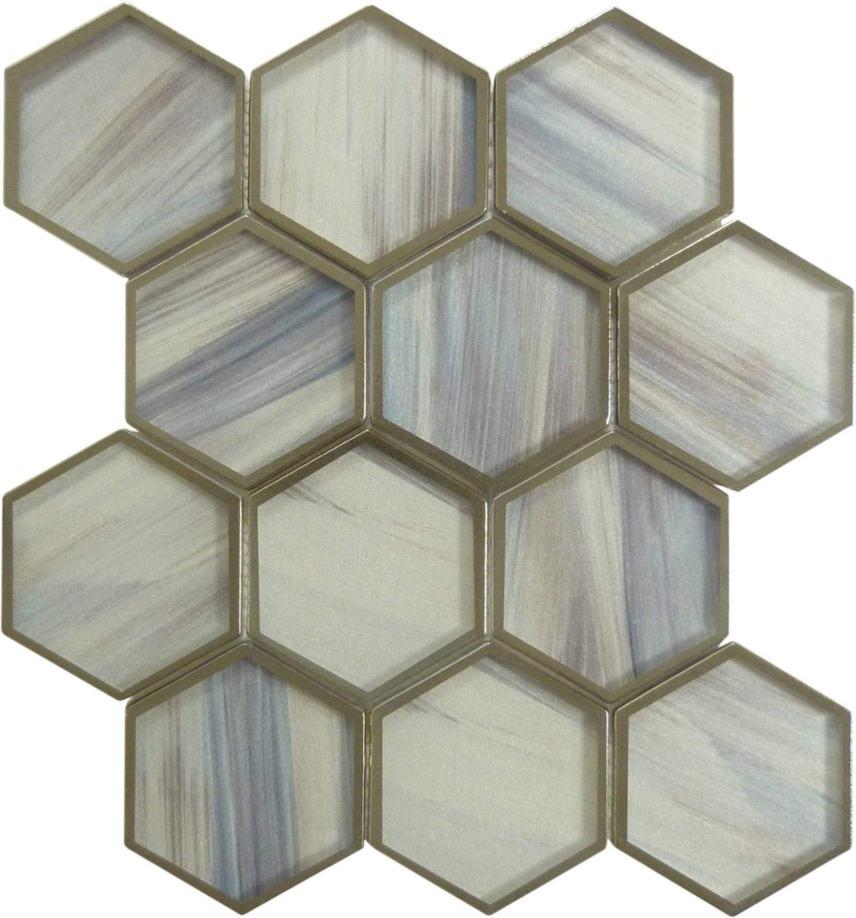 Yorkshire Rustic Taupe 3" x 3" Hexagon Matte Glass Tile Matrix Mosaics