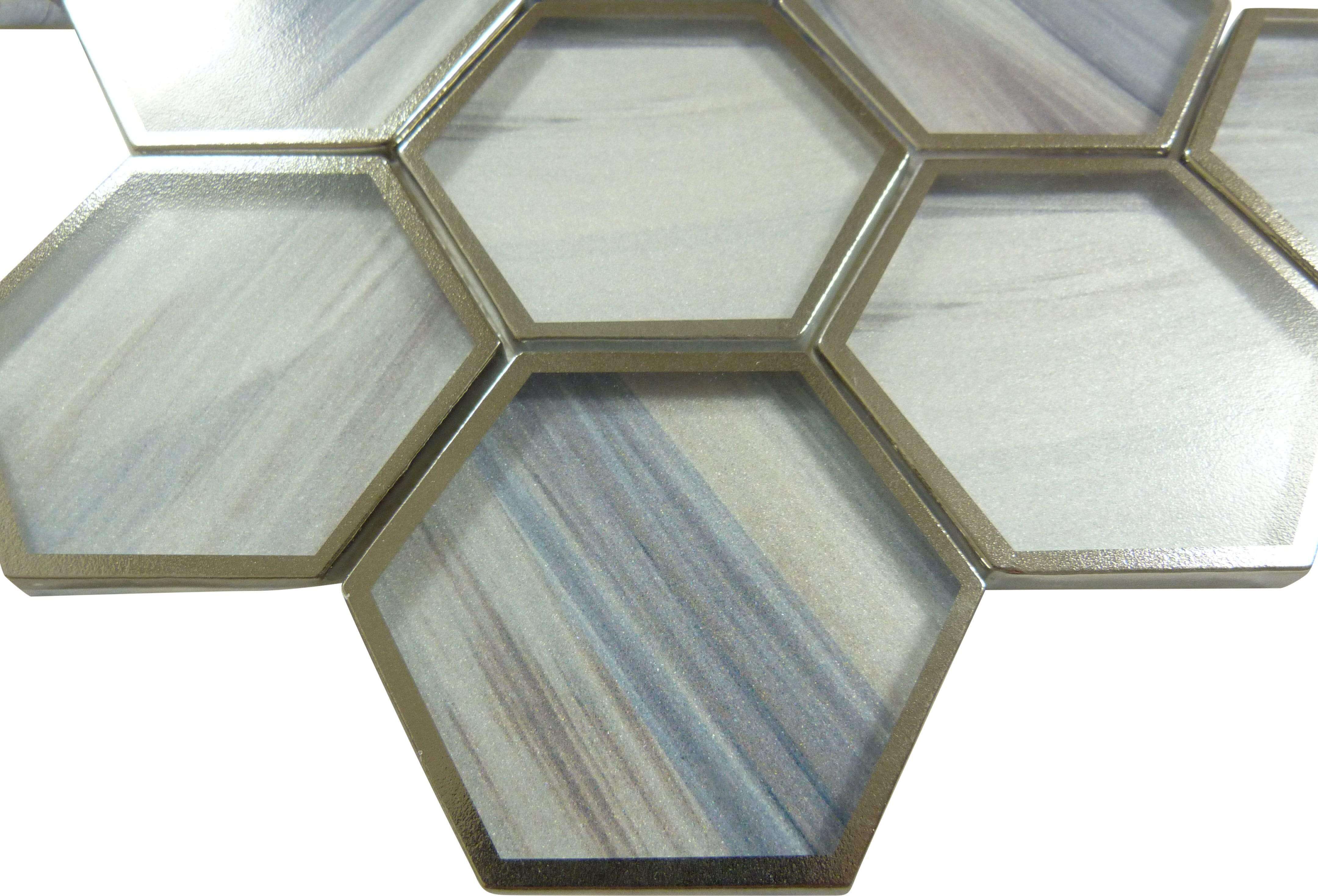 Yorkshire Rustic Taupe 3" x 3" Hexagon Matte Glass Tile Matrix Mosaics