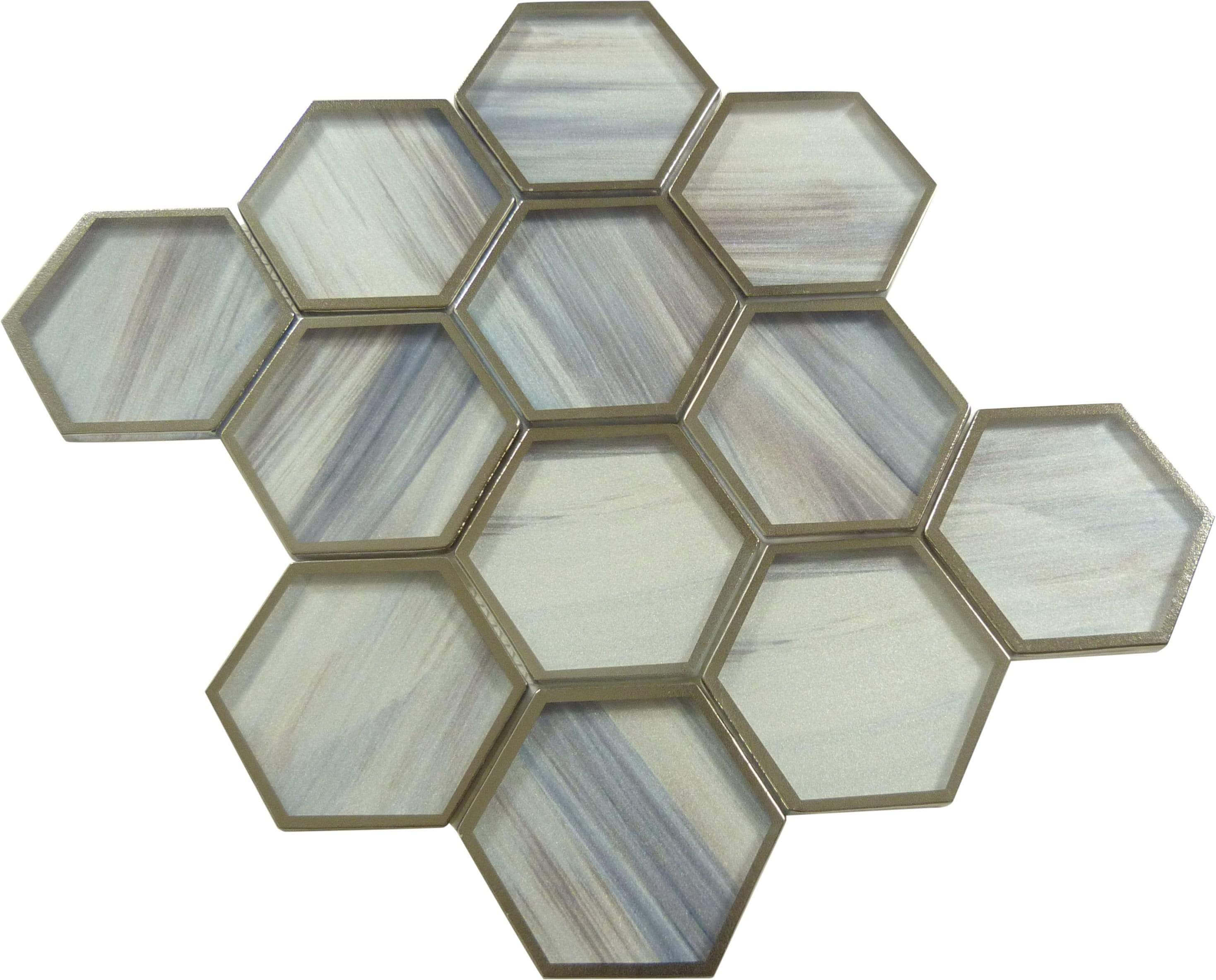 Yorkshire Rustic Taupe 3" x 3" Hexagon Matte Glass Tile Matrix Mosaics